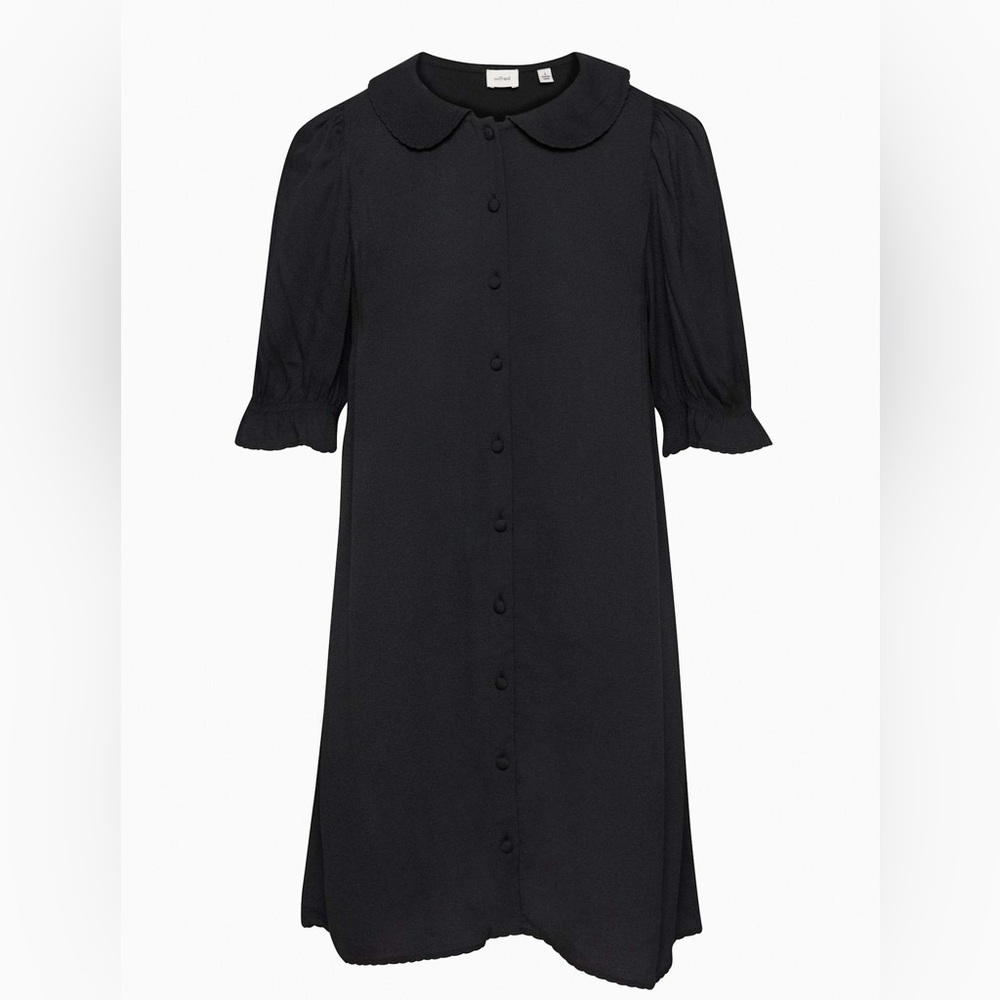 Wilfred Poppins Black Collared Button-Up Puff Sleeve Mini Dress - Picture 11 of 11